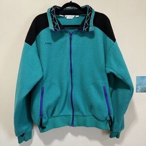 Men's Vintage Columbia Radial Full  Zip Green Fleece Sweatshirt Jacket XL